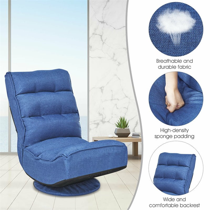 Pemberly Row Contemporary Iron and Fabric 360 Degree Swivel Gaming Chair in Blue
