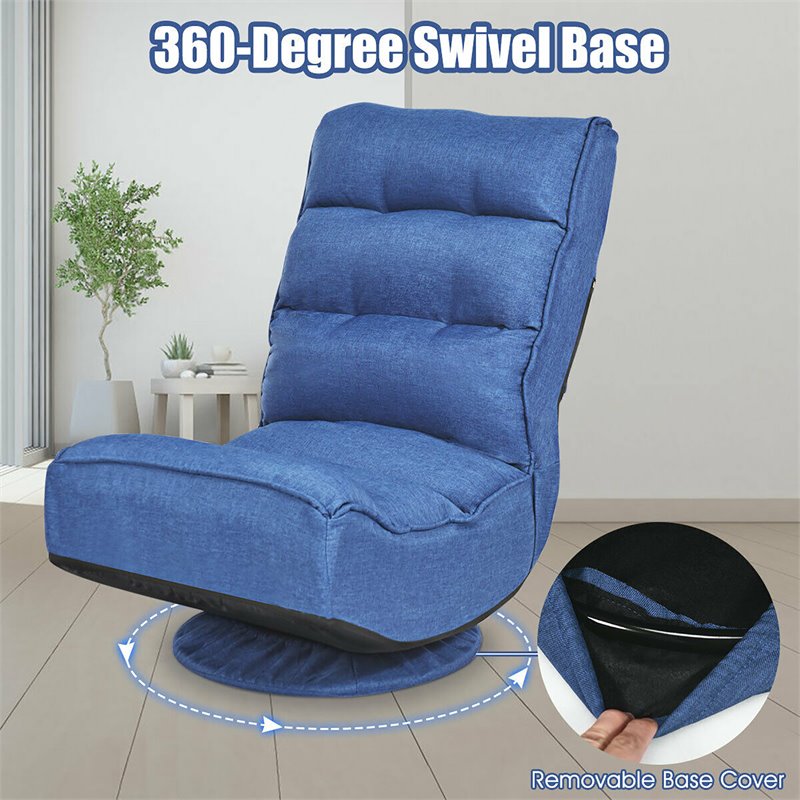 Pemberly Row Contemporary Iron and Fabric 360 Degree Swivel Gaming Chair in Blue