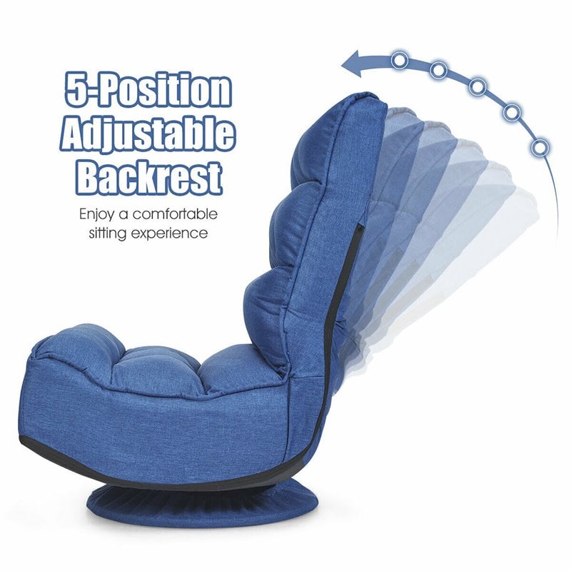 Pemberly Row Contemporary Iron and Fabric 360 Degree Swivel Gaming Chair in Blue