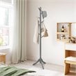 Pemberly Row Rubber Wood Adjustable Height Coat Rack with 8 Hooks in Gray