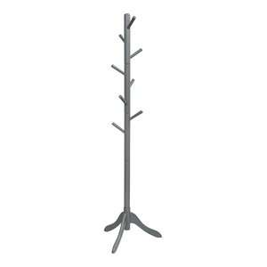 Pemberly Row Rubber Wood Adjustable Height Coat Rack with 8 Hooks in Gray