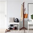 Pemberly Row Rubber Wood Adjustable Height Coat Rack with 11 Hooks in Walnut