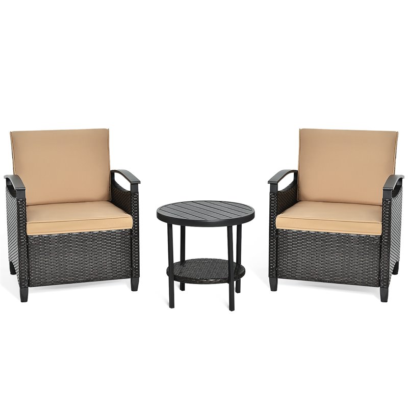 Pemberly Row 3-piece Contemporary Rattan Patio Furniture Set with Shelf in Brown