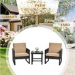 Pemberly Row 3-Pc Rattan Patio Bistro Set w/ Cushioned Sofa Chairs in Mix Brown