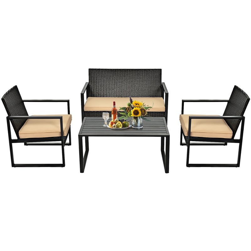 Pemberly Row 4-piece Contemporary Rattan Patio Furniture Set in Brown