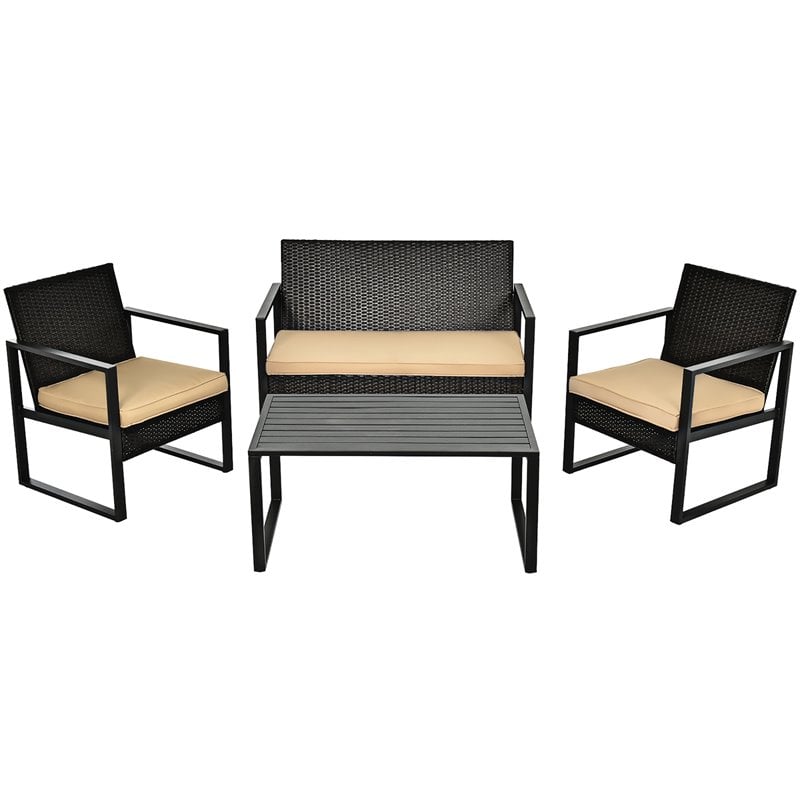 Pemberly Row 4-piece Contemporary Rattan Patio Furniture Set in Brown