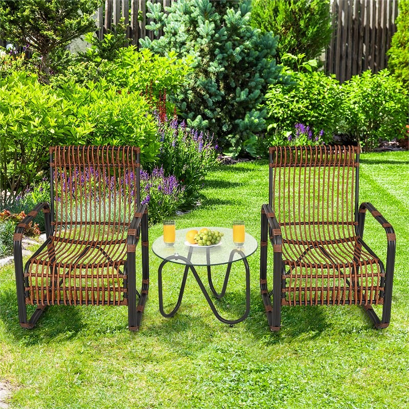 Pemberly Row 3-piece Contemporary Rattan Patio Furniture Set in Brown