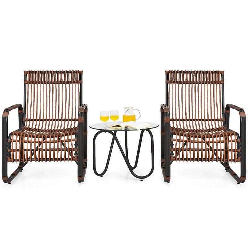Pemberly Row 3-piece Contemporary Rattan Patio Furniture Set in Brown