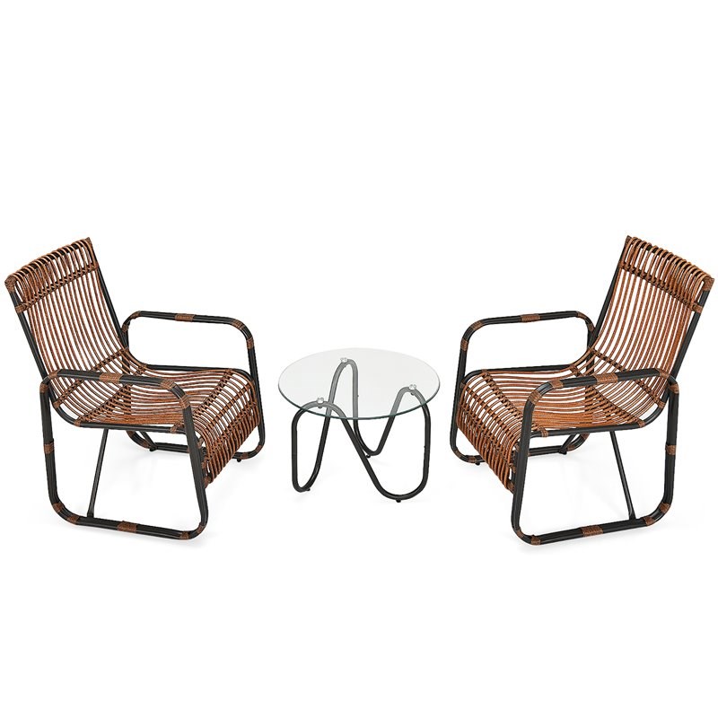 Pemberly Row 3-piece Contemporary Rattan Patio Furniture Set in Brown