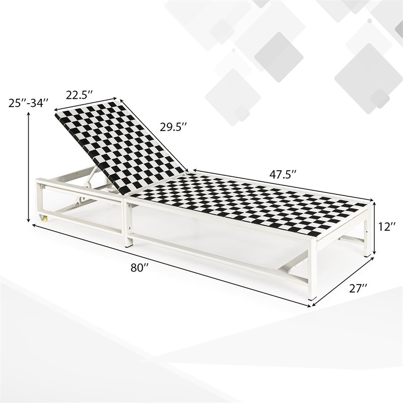 Pemberly Row Adjustable Patio Lounge Chaise Reclining with Wheel in Black