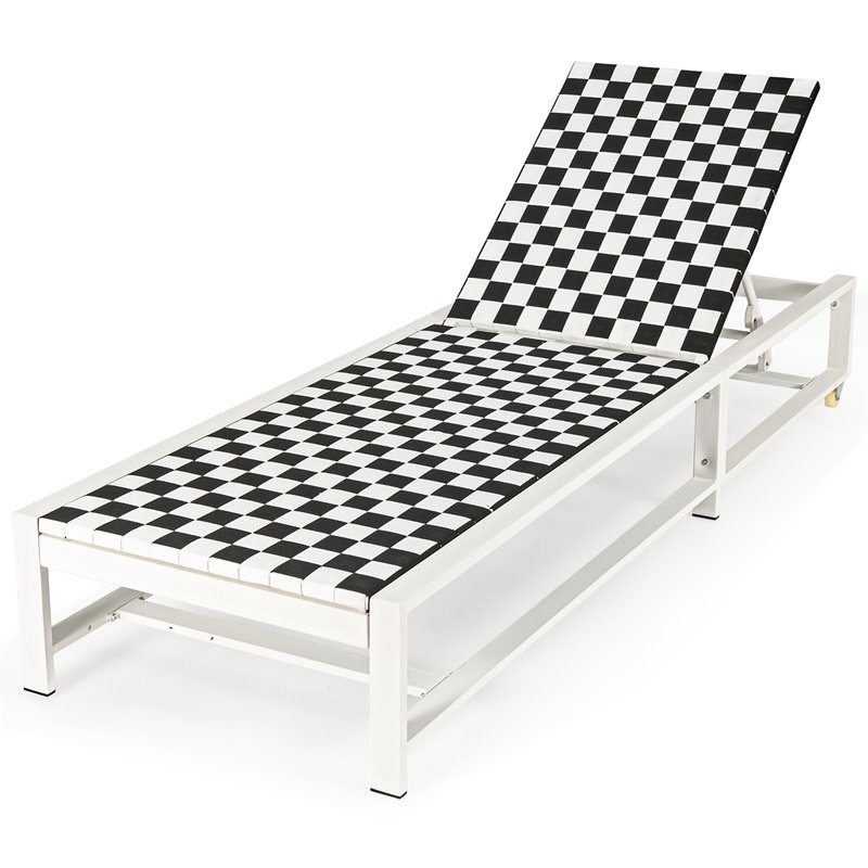 Pemberly Row Adjustable Patio Lounge Chaise Reclining with Wheel in Black