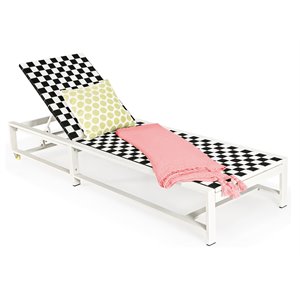 Pemberly Row Adjustable Patio Lounge Chaise Reclining with Wheel in Black