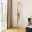 Pemberly Row Rubber Wood Adjustable Height Coat Rack with 11 Hooks in Oak