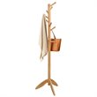 Pemberly Row Rubber Wood Adjustable Height Coat Rack with 11 Hooks in Oak