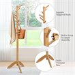 Pemberly Row Rubber Wood Adjustable Height Coat Rack with 11 Hooks in Oak