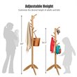 Pemberly Row Rubber Wood Adjustable Height Coat Rack with 11 Hooks in Oak