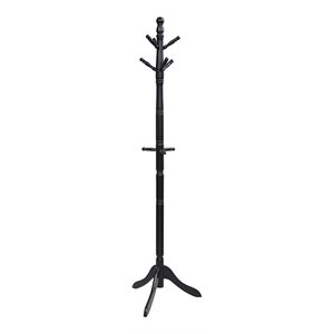 Pemberly Row Rubber Wood Adjustable Height Coat Rack with 9 Hooks in Black