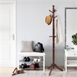 Pemberly Row Rubber Wood Adjustable Height Coat Rack with 9 Hooks in Walnut