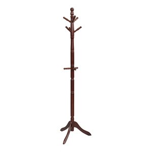 Pemberly Row Rubber Wood Adjustable Height Coat Rack with 9 Hooks in Walnut