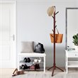 Pemberly Row Rubber Wood Two Heights Coat Rack with 8 Hooks in Walnut