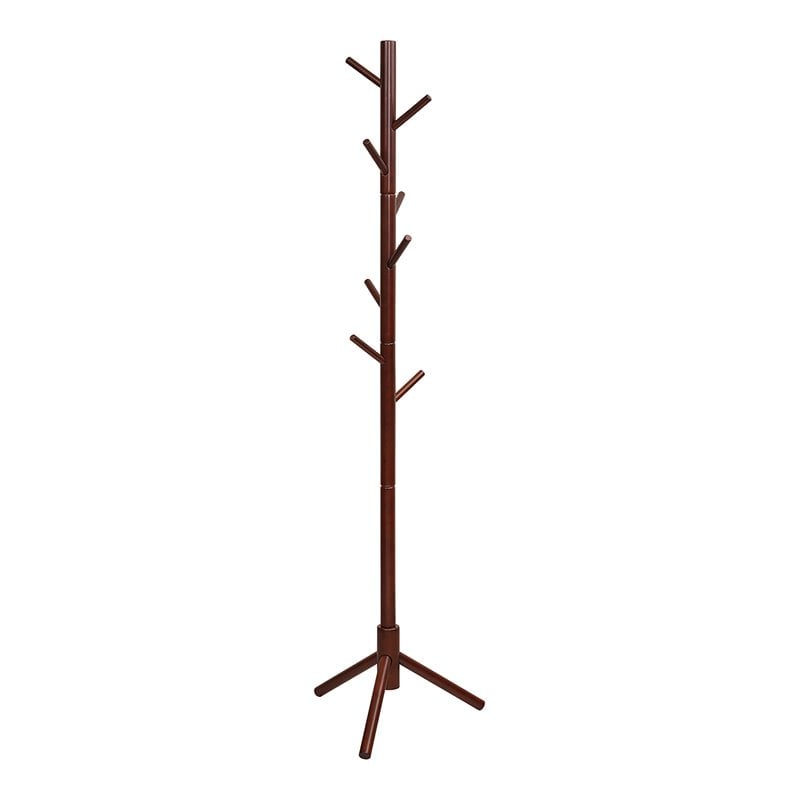 Pemberly Row Rubber Wood Two Heights Coat Rack with 8 Hooks in Walnut