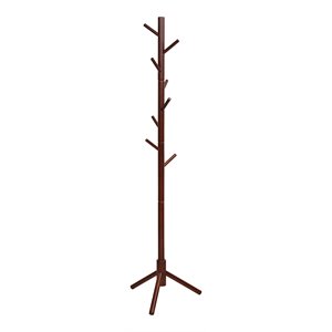 Pemberly Row Rubber Wood Two Heights Coat Rack with 8 Hooks in Walnut