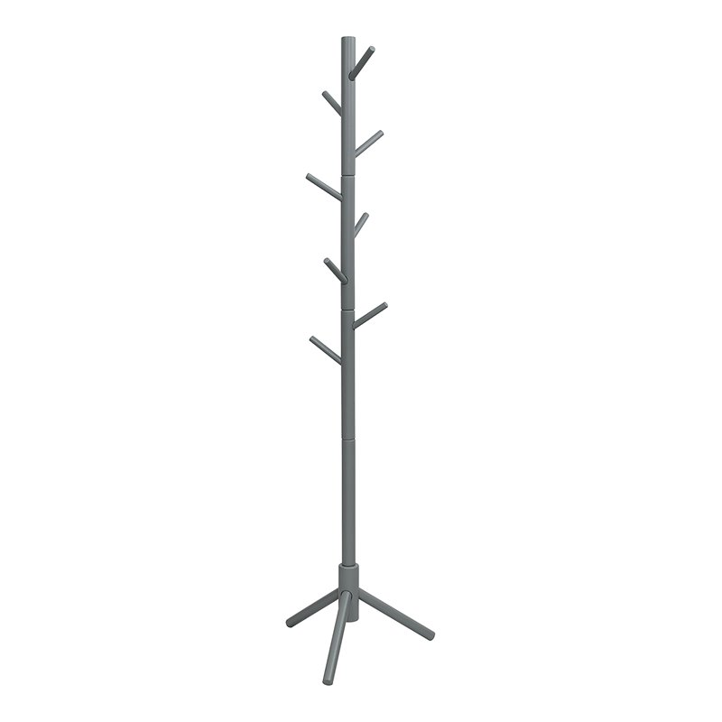 Pemberly Row Rubber Wood Two Heights Coat Rack with 8 Hooks in Gray