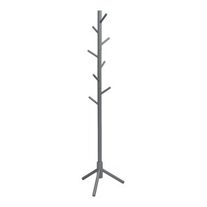 Pemberly Row Rubber Wood Two Heights Coat Rack with 8 Hooks in Gray