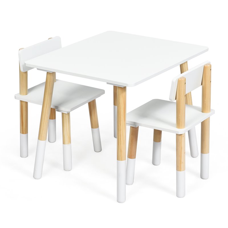Pemberly Row Contemporary Wooden Kids Activity Table & 2 Chairs Set in White