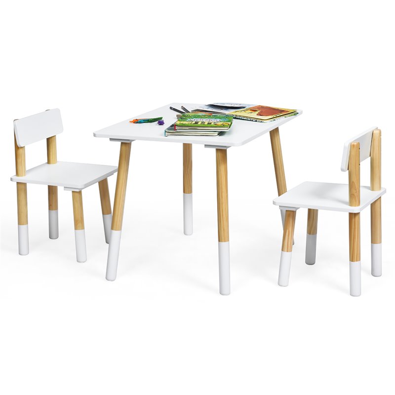 Pemberly Row Contemporary Wooden Kids Activity Table & 2 Chairs Set in White