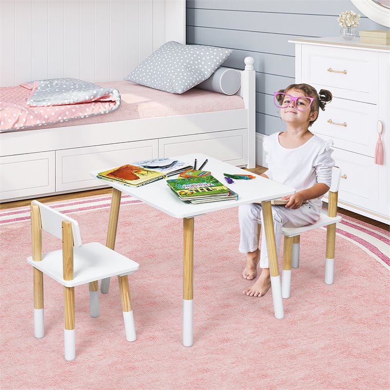 Pemberly Row Contemporary Wooden Kids Activity Table & 2 Chairs Set in White