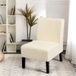 Pemberly Row Fabric Accent Armless Leisure Chair with Rubber Wood Legs in Beige