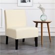 Pemberly Row Fabric Accent Armless Leisure Chair with Rubber Wood Legs in Beige