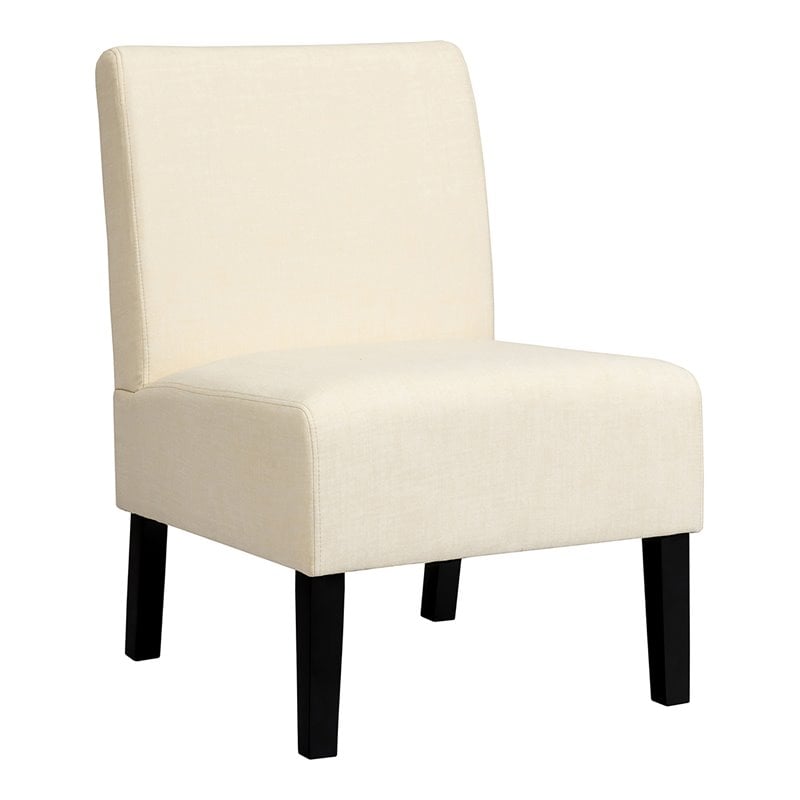Pemberly Row Fabric Accent Armless Leisure Chair with Rubber Wood Legs in Beige