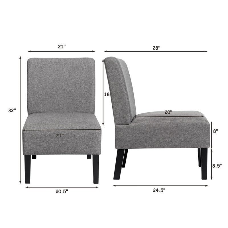 Pemberly Row Fabric Accent Armless Leisure Chair with Rubber Wood Legs in Gray