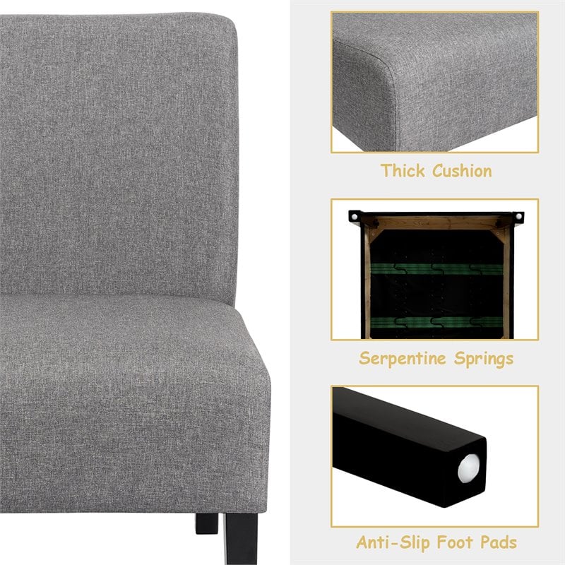 Pemberly Row Fabric Accent Armless Leisure Chair with Rubber Wood Legs in Gray