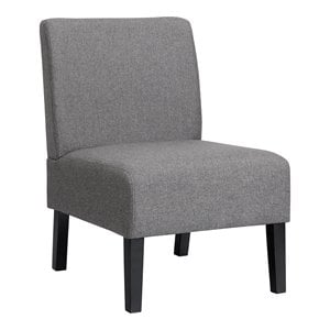 Pemberly Row Fabric Accent Armless Leisure Chair with Rubber Wood Legs in Gray