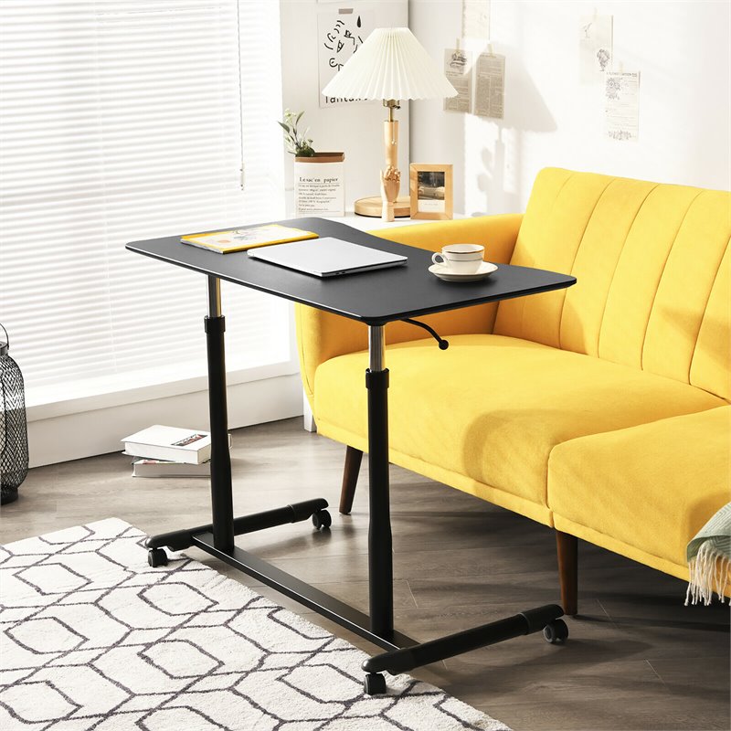 Pemberly Row Contemporary Wood Adjustable Height Rolling Computer Desk in Black