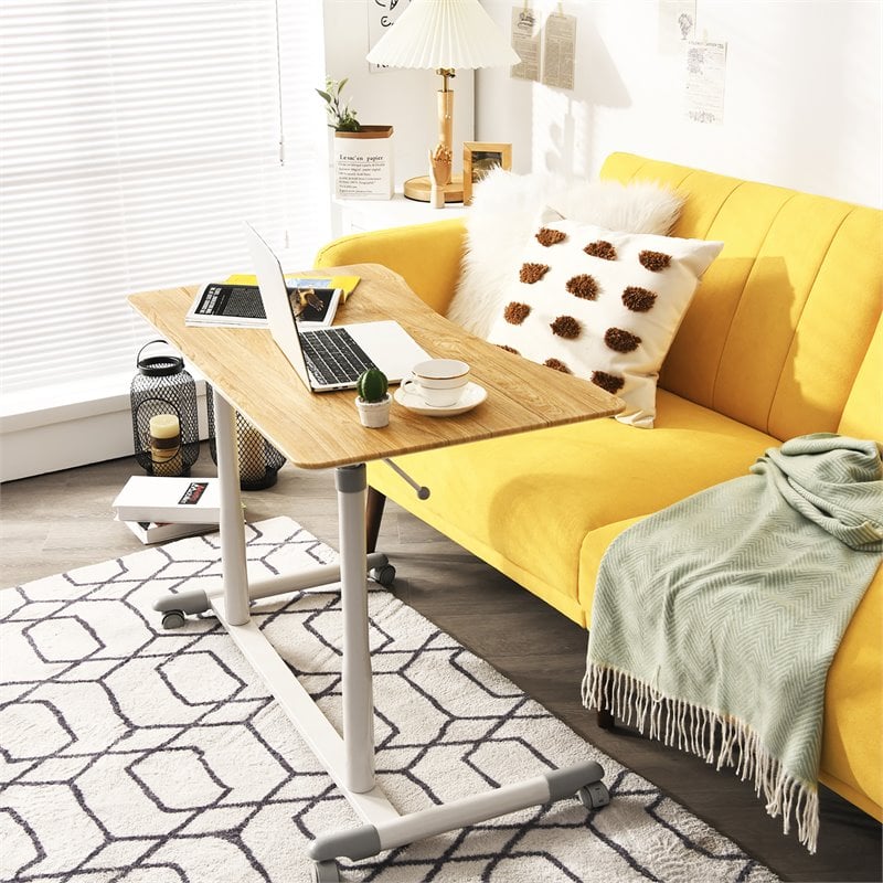 Pemberly Row Wood Adjustable Height Rolling Computer Desk in Natural
