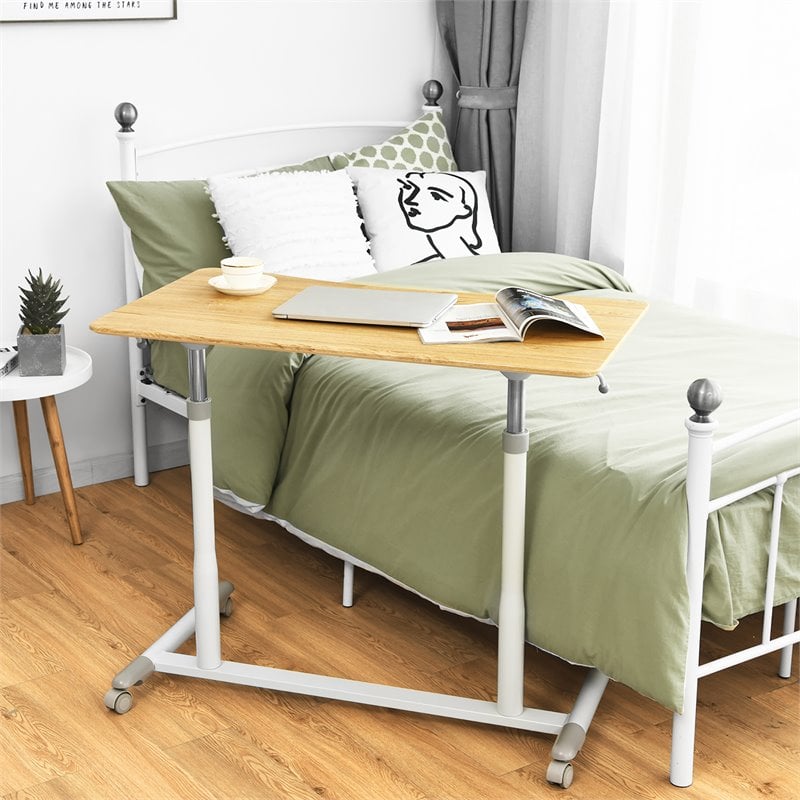 Pemberly Row Wood Adjustable Height Rolling Computer Desk in Natural