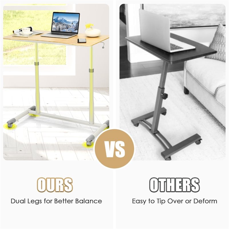 Pemberly Row Wood Adjustable Height Rolling Computer Desk in Natural