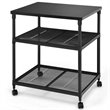 Pemberly Row 3-Tier Wood & Iron Rolling Fax Cart w/ Shelf & Swivel Wheel - Black