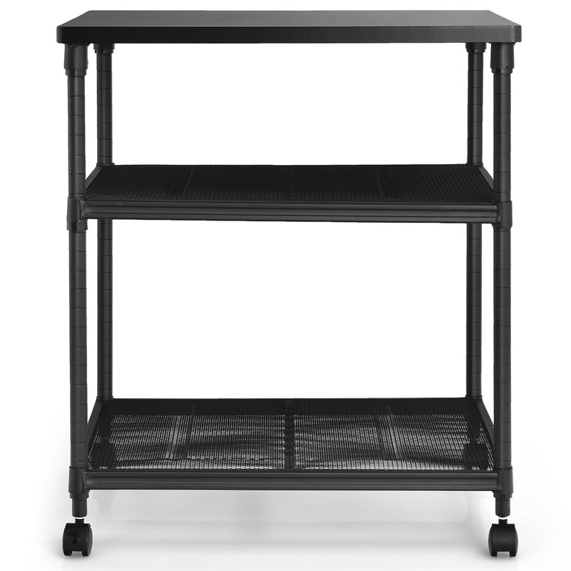 Pemberly Row 3-Tier Wood & Iron Rolling Fax Cart w/ Shelf & Swivel Wheel - Black