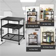 Pemberly Row 3-Tier Wood & Iron Rolling Fax Cart w/ Shelf & Swivel Wheel - Black