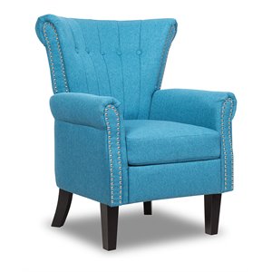 Pemberly Row Tufted Upholstered Modern Single Sofa with Rubber Wood Legs in Blue
