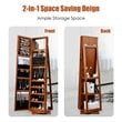 Pemberly Row 2-in-1 Rotatable Jewelry Cabinet/Lockable Mirrored Organizer-Brown