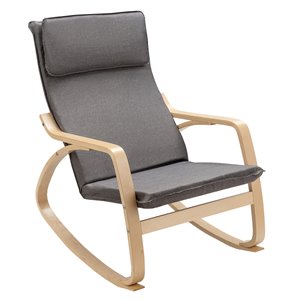 Pemberly Row Bentwood Fabric Upholstered Relax Lounge Rocking Chair in Gray