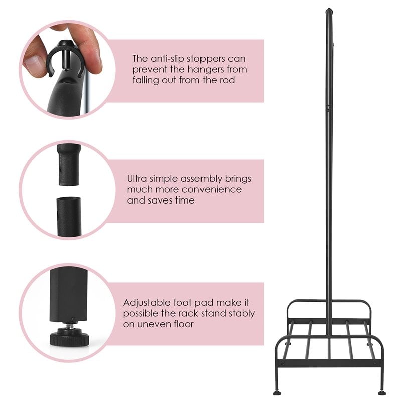 Pemberly Row Industrial Metal Garment Rack/Heavy Duty Floor Cloth Rack in Black
