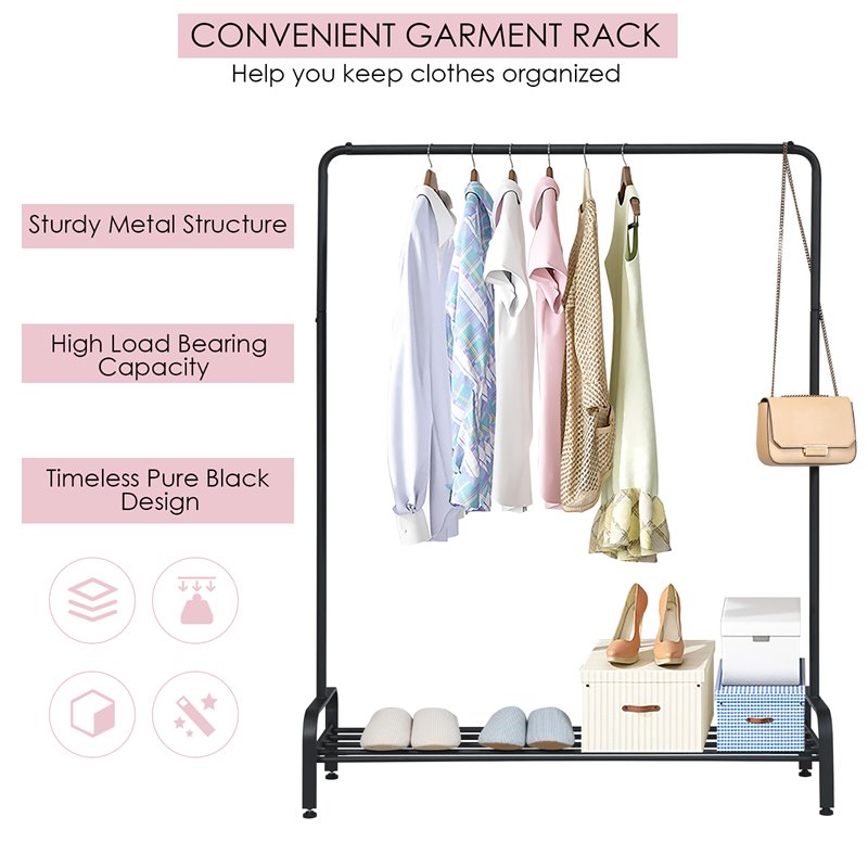 Pemberly Row Industrial Metal Garment Rack/Heavy Duty Floor Cloth Rack in Black