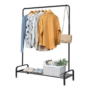 Pemberly Row Industrial Metal Garment Rack/Heavy Duty Floor Cloth Rack in Black